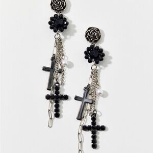 NWT URBAN OUTFITTERS Rosette Cross Drop Earrings Gothgirl Gothic 1980s 1990s